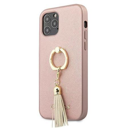 Guess Iphone 12 Pro Max Skal Saffiano Med Ring Stand - Rosa Rosa