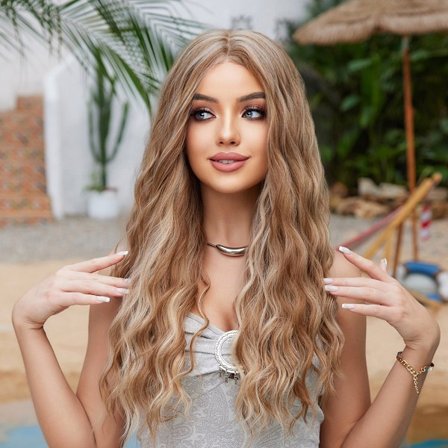 Lang krøllet paryk med blonde foran