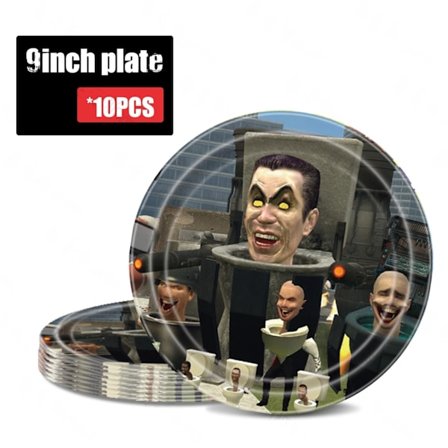 10 stk. Skibidi Toilet Tallerkener 9" Festartikler Fødselsdagsdekorationer