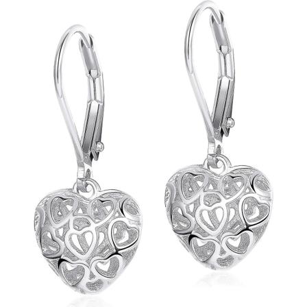 Hjärtformade örhängen i S925 sterlingsilver - ihåliga örhängen med hävarmslås för kvinnor och flickor