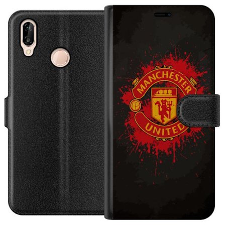 Kompatibelt Lommeboketui til Huawei Huawei P20 lite Manchester United logo i rød og gul farge med røff sportslig bakgrunn