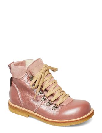 Boots - Flat - With Lace And Zip Nauhalliset Talvikengät Vaaleanpunainen ANGULUS