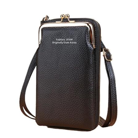 19,5 cm Kvinnor Retro Crossbody Telefonväska Handväska Axel - Pu Läderplånbok Liten mobiltelefon Handväska Presenter Black