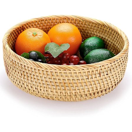 Rund vävd rottingfruktskorg, brödkorgar, förvaringskorgar för snacks, bordsskivor, dekorativa förvaringskorgar