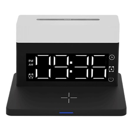 N65 15W Multifunktionell Trådlös Laddare Bordslampa Väckarklocka 6 i 1 Snabbladdare för IOS för Huawei Svart