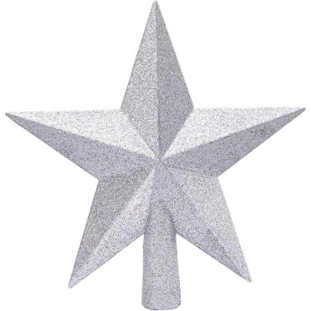 Liten glitter juletrepynt - Uknuselig stjerne (sølv, 11 cm)
