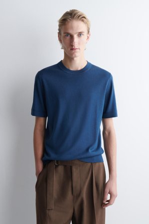 COS Men's Merino Wool Knitted T-Shirt in Blue