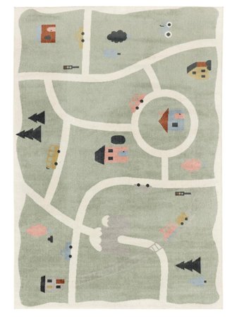 Washable Kids Rug Playful Road Motif Road Map Green/Multicolor Oeko-Tex
