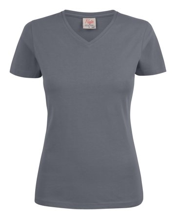 Printer Heavy V-neck Lady T-shirt Stål grå Stålgrå, Tøj