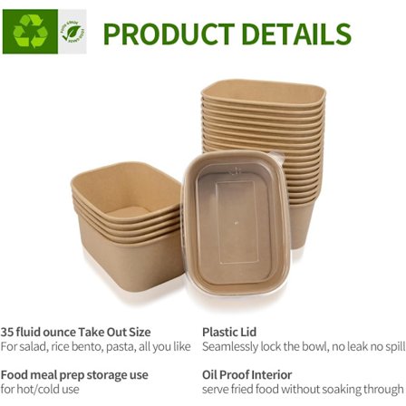 50-pack 75 cl matlådor i papper med lock, papperslunchlådor med lock, matlådor i kartong för frys och takeaway