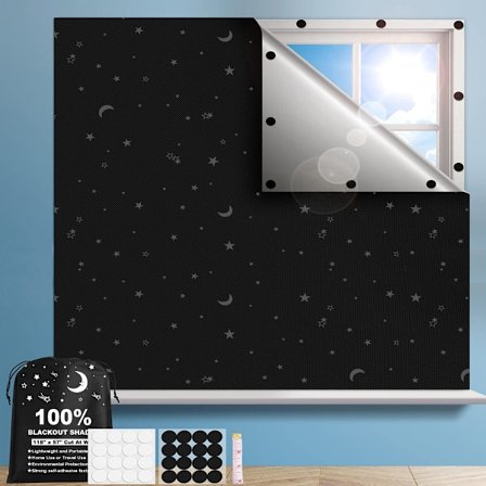 Bærbare mørkleggingsgardiner 200*145cm (svart+stjerne) reisevindu mørkleggingsgardiner midlertidig mørkleggingsvindusdeksel flyttbart gjenbrukbart for