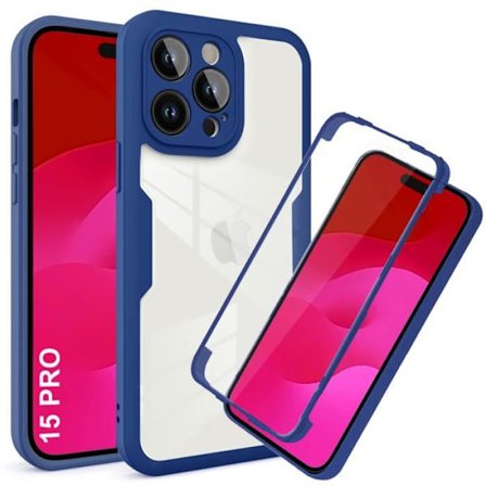 Skydd för iPhone 15 Pro - 360° skydd - Marinblå - Stötsäker - Hård - Förstärkt kant