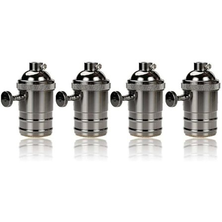 4 stk. Edison Vintage Fatning E27 Lampeadapter med Kontakt Retro Vintage Lysekrone Trådløs Sort