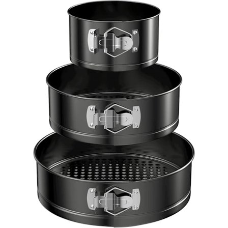 3 stk Runde Springformer, 12/18/22cm Runde Kakeformer, Non-Stick Sett Rustfritt Stål Springformer Avtakbar Bunn