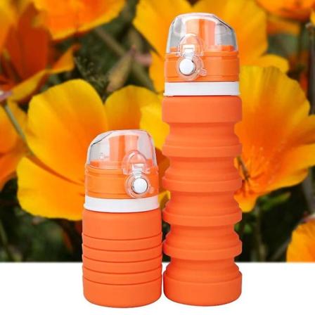 Bärbar hopfällbar vattenflaska Silikon Vikbar Sport Resor Vandring Camping Cykling Klättring Orange