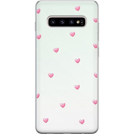 Kompatibel Mobilcover til Samsung Samsung Galaxy S10+ Minimalistisk mønster med lyserøde hjerter på en lysegrå baggrund, sødt og enkelt design ti