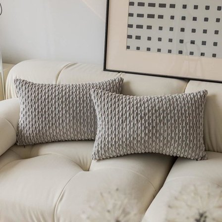 IC Dekor Solid Dekorativt Betræk Stribet Cover til Lænderyg, Lysegrå, 12x20 tommer (30x50cm), 2 stk.