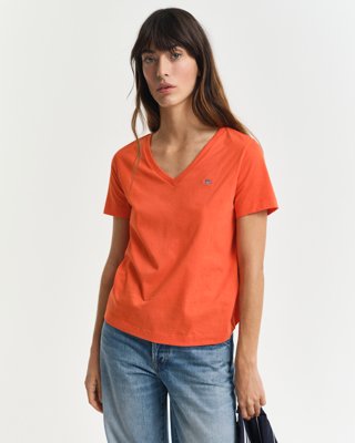 GANT - Shield t-skjorte med v-hals til dame orange red