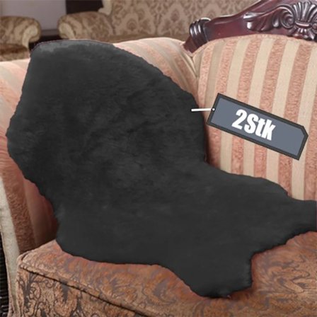 2 stk. kunstig pels tæppe, blødt dybt bunke sofa pude, imiteret lammeskind tæppeløber 40cm×60cm til soveværelse børneværelse, sort