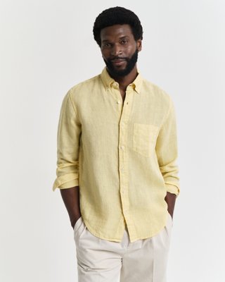 GANT - Regular fit linskjorte til herre dusty light yellow