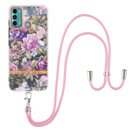 Slankt og holdbart softcover med lanyard til Motorola Moto G40 Fusion / Moto G60 - Lilla Pæon