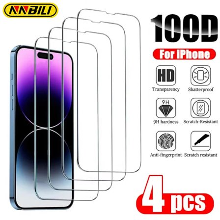 NNBILI 4 st Härdat Glas Skärmskydd För iPhone 13 16 15 12 11 Pro Max 14 15 16 Plus För 16e 12 13 Mini Härdat Glas