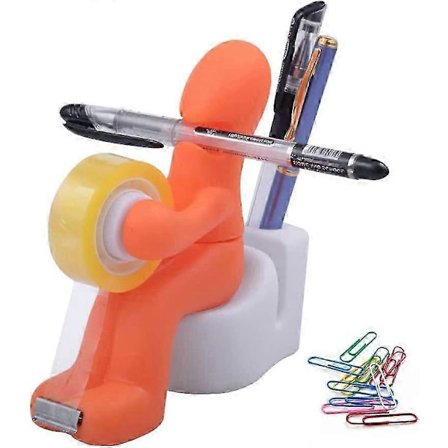 The Butt Station Kontorartikler, Tape Dispenser, Kontortapeholder, Med Taperuller Papirclips Til Opbevaring Til Kontor, Hjem Eller Skole (Orange)