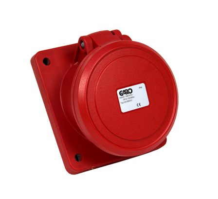 Garo UIS 463-6 S Paneluttag IP44, 5-polig, 63A, sned Röd, 6 h, Anslutningsdon & kablar