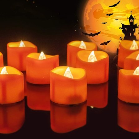 Halloween 24-pack Orange Te-Ljus, Batteridrivna LED-Te-Ljus, Små Pumpa-Ljus, Flammlösa, Elektriska Falska Te-Ljus