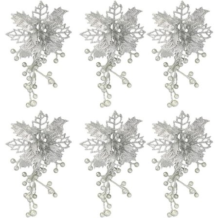 Juleblomst Kunstige Blomster, 6 stk. Juletræ Blomst Dekorationer Røde Juleblomster Juledekorationer med Klips