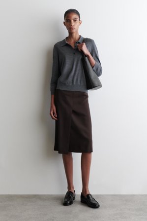 COS Koszulka Polo Z Wełny Merino in Szary