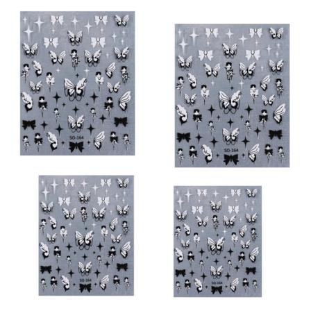 4 sommerfugl negleklistermærker (sølv)