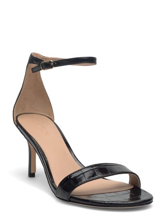 Lauren Ralph Lauren Allie Mid-Heel Crocodile-Embossed Sandal - Black - 40