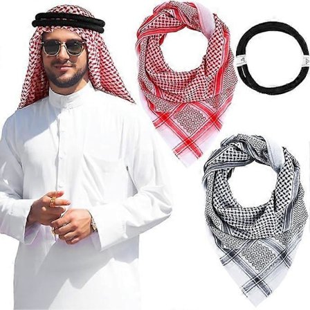 Shemagh med Aqel-tau Muslim Kafiya Keffiyeh Midtøsten Hodeplagg Taktisk Ørken Hode- og Nakkeskjerf Midtøsten Skjerf