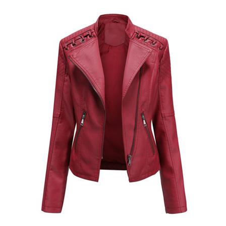 Damer Pu-läder Lapel Neck Blazers Långärmad Spetsjacka