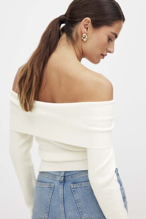 NA-KD Folded Offshoulder Knitted Top - Off shoulder-toppe - Hvid - M