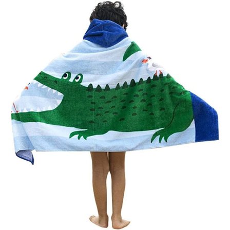 Bærbart blødt bomuldstegnefilm børnehættehåndklæde absorberende kappe badehåndklæde børne strandhåndklæde tæppe (måge krokodille 128 * 75cm)