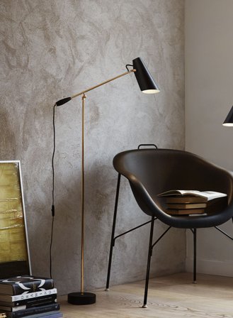 Birdy gulvlampe H133 - sort/messing