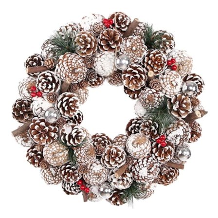 35 cm kunstig julekrans for inngangsdørkrans med kongle Thanksgiving innendørs utendørs dekorasjon - sølv