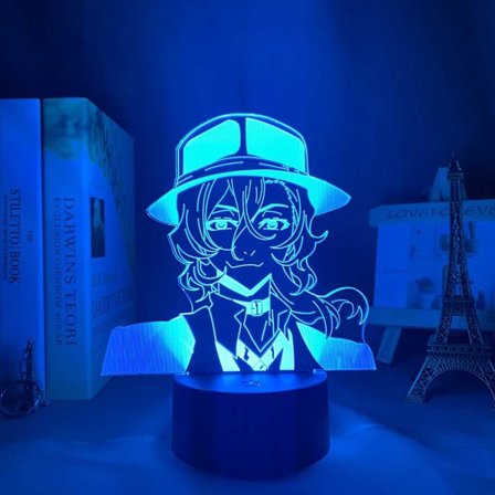 Anime Bungo Waifu Nakahara Chuuya Lampe Cool 3D Illusion Natlampe Hjemmeværelses Dekoration Opadgående Belysning Akryl LED Lys Julegave Otaku Glød 
