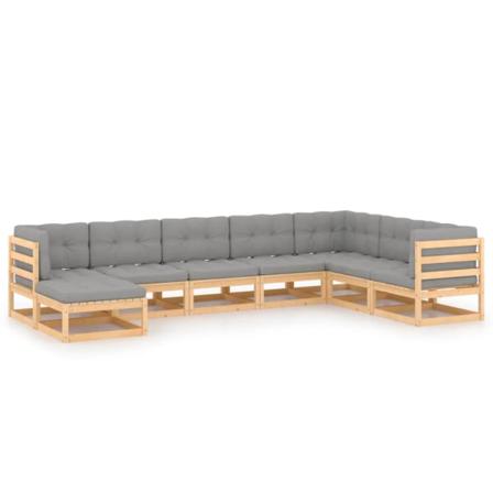 Vidaxl Loungegrupp För Trädgården Med Dynor 8 Delar Massiv Furu Grå