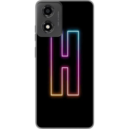 Kompatibelt Mobildeksel til Motorola Moto E14 Minimalistisk neonbokstav H i fargeskiftende lys mot svart bakgrunn med moderne typografisk følelse