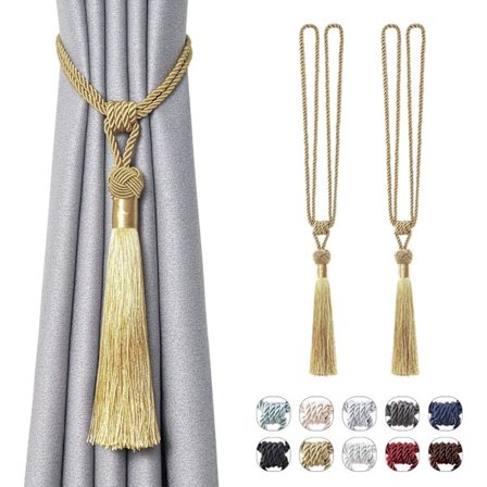 2-pakning Lange Duske Gardinbånd Håndlagde Flettede Tau Europeisk Stil Knyte Gardinholdere for Hjemmekontor Vindusdekor (Gull)