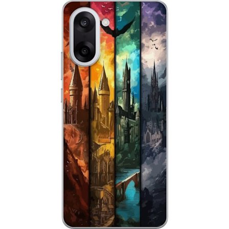Kompatibel Mobilcover til OnePlus OnePlus Nord CE5 Fire magiske slotte i forskellige elementfarver, episk fantasykunst med ild vand luft og mørke i d