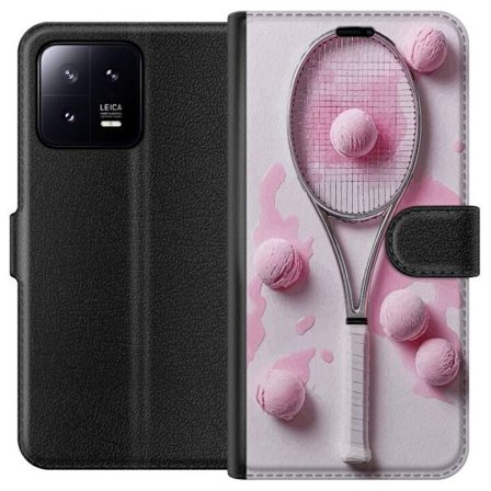 Kompatibel Tegnebogsetui til Xiaomi Xiaomi 13 Rosa glaskugler og tennisketsjer i et kreativt stillbillede med legende popfølelse og moderne design, d
