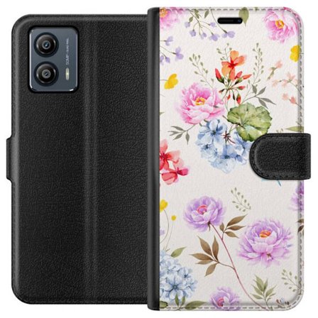 Kompatibelt Lommeboketui til Motorola Motorola Moto G53 Blomstrete mønster med håndmalte blomster, sommerfugler og insekter i romantisk skandinavisk