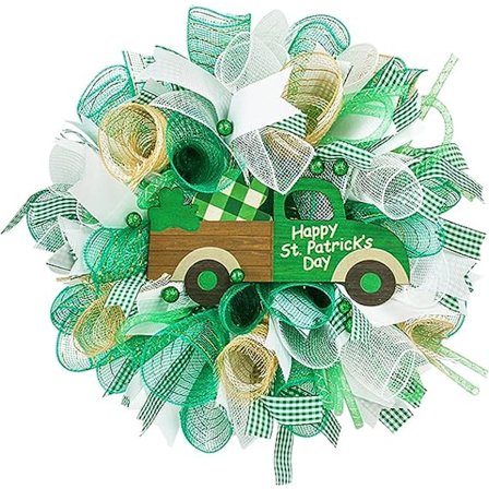 Sankt Hans Dag Krans Dekoration Grøn Hængende Girland med Træbil Fyldt med Irske Kløverblad til Fordør Bondegård Have Udendørs Dekoration