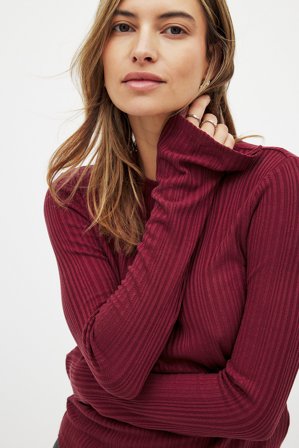NA-KD Irregular Rib Long Sleeve Top - Langærmede t-shirts - Burgundy - M (EU 38-40)