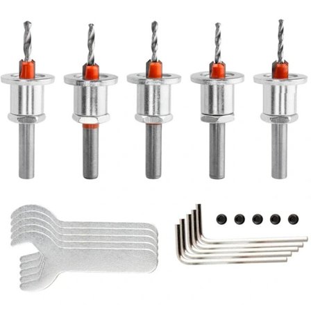 5 st Försänkare Borr Set med Justerbart Djupstopp 8mm Skaft 90° Försänkare Borr 2.8mm 3mm 3.2mm 3.5mm 4mm