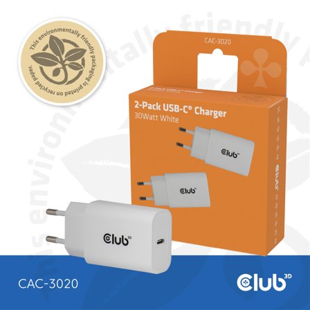 Club 3D 2-Pack Usb C Charger 30 Watt